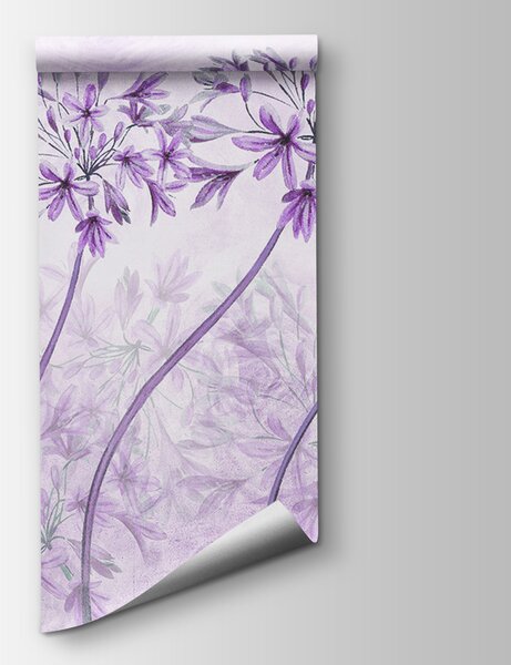 Carta da parati Fiori viola con farfalle, Carta da parati Floreale, Carta da parati popolare, u35495v3 - Tapeko.it