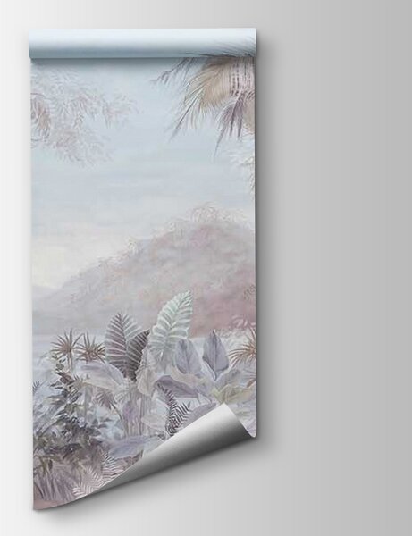 Carta da parati Pittura di un paesaggio con alberi e montagne, Carta da parati Natura, Carta da parati popolare, u67284v3 - Tapeko.it