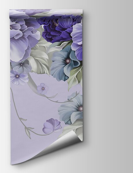 Carta da parati Un gruppo di fiori viola, Carta da parati acquerello sul muro, Carta da parati popolare, u59900v2 - Tapeko.it