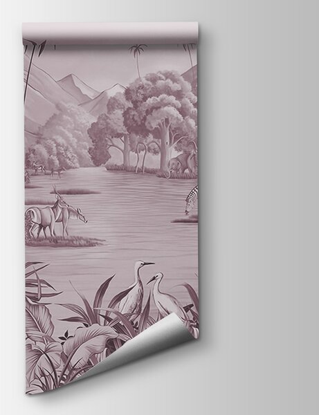 Carta da parati Un fiume con zebre e montagne, Carta da parati Giungla, Carta da parati popolare, u59040v3 - Tapeko.it
