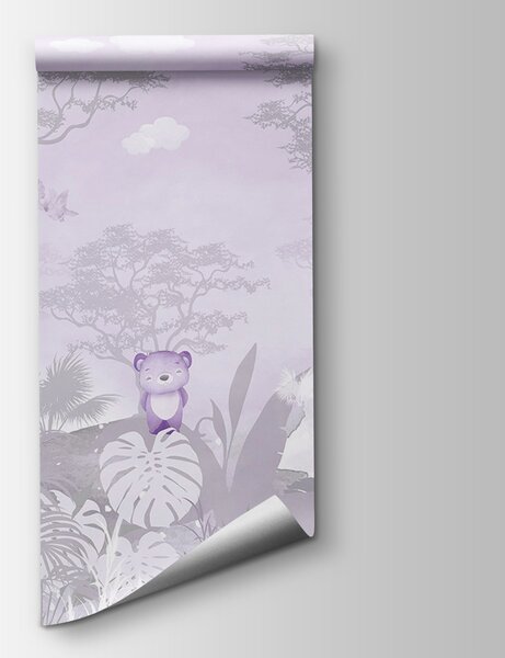 Carta da parati Uno sfondo viola e bianco con animali, Carta da parati per Bambini, Carta da parati popolare, u73878v2 - Tapeko.it