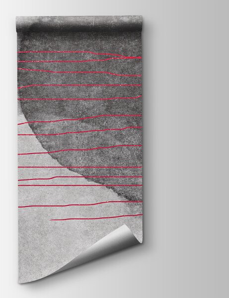 Carta da parati Un dipinto in bianco e nero con linee rosse, Carta da parati design, Carta da parati popolare, u78579v2 - Tapeko.it