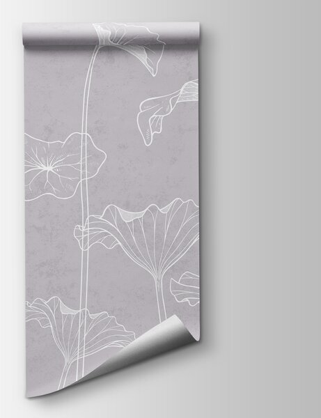 Carta da parati Fiori bianchi su sfondo grigio, Carta da parati Fiori grandi, Carta da parati popolare, u98684 - Tapeko.it