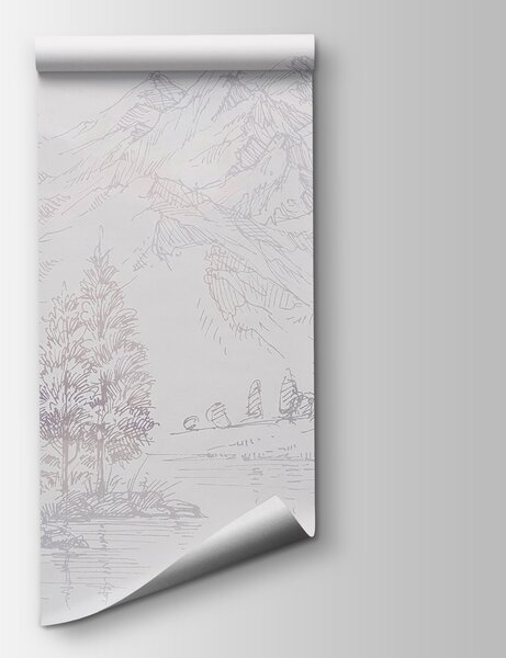 Carta da parati Un fiume con alberi e montagne sullo sfondo, Carta da parati Natura, Carta da parati popolare, u99569v1 - Tapeko.it