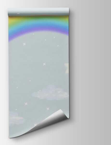 Carta da parati Arcobaleno e nuvole in cielo, Carta da parati per Bambini, Carta da parati popolare, w00013v1 - Tapeko.it