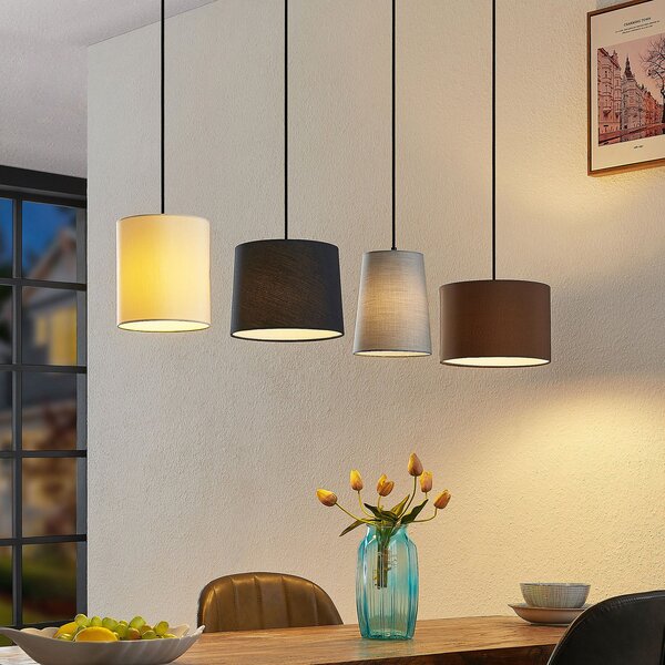 Lampada a sospensione Lindby, Amilia, dimmerabile, Legno, Cucina, Tessuto / Tessile, Moderno