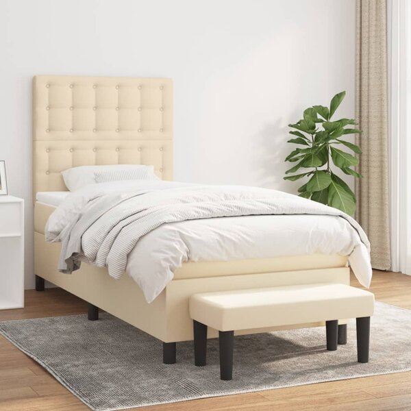 Letto boxspring con materasso Crema 100x200 cm Tessuto