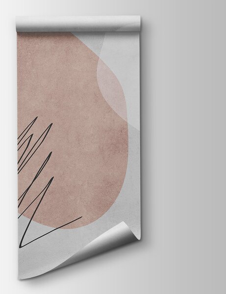 Carta da parati Uno sfondo bianco e rosa con linee e cerchi neri, Carta da parati design, Carta da parati popolare, w00815v2 - Tapeko.it