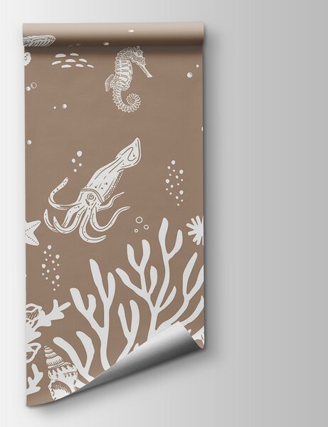 Carta da parati Un disegno a linee bianche di animali marini, Carta da parati Mare, Carta da parati popolare, w00850v3 - Tapeko.it