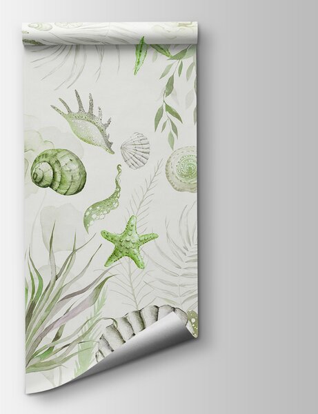 Carta da parati Creature e piante marine ad acquerello, Carta da parati Natura, Carta da parati popolare, w00851v2 - Tapeko.it