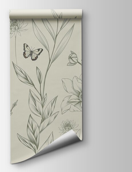 Carta da parati Carta da parati con fiori e farfalle, Carta da parati Natura, Carta da parati popolare, w08088v3 - Tapeko.it