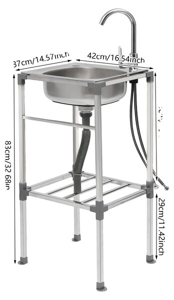 Lavabo, design autoportante, rubinetto per acqua fredda, argento