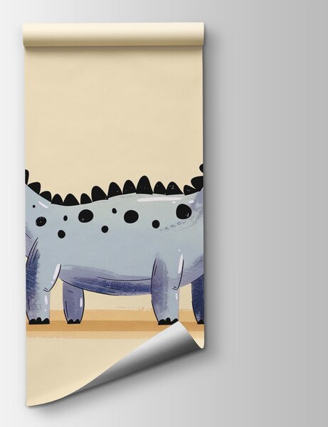 Carta da parati Dinosauro a cartoni animati con piante e fiori, Carta da parati i Dinosauri, Carta da parati popolare, w01357v2 - Tapeko.it