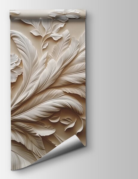 Carta da parati Disegno floreale bianco su una parete, Carta da parati 3d fiori, Carta da parati popolare, w01356 - Tapeko.it