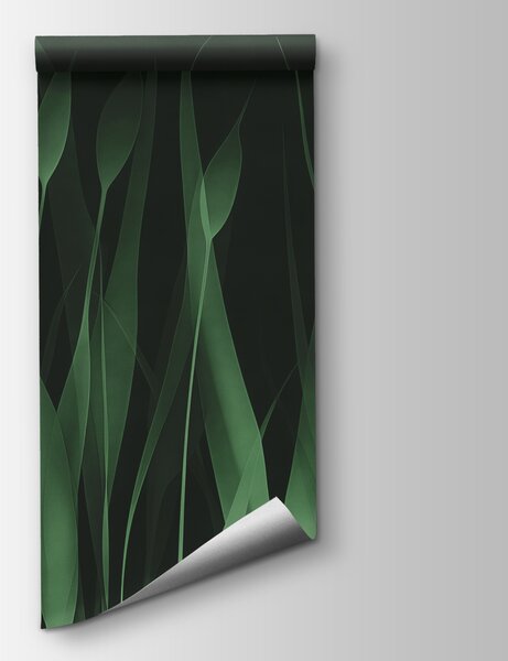 Carta da parati Erba verde con sfondo nero, Carta da parati Foglie 3D, Carta da parati popolare, w01019v3 - Tapeko.it