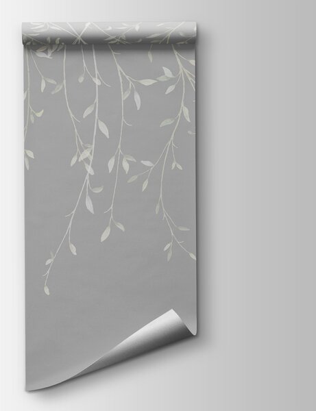 Carta da parati Sfondo bianco e grigio con foglie, Carta da parati Floreale, Carta da parati popolare, w01522v3 - Tapeko.it