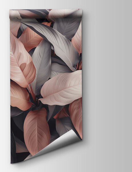 Carta da parati Gruppo di foglie con foglie rosa e grigie, Carta da parati Foglie 3D, Carta da parati popolare, w01586 - Tapeko.it