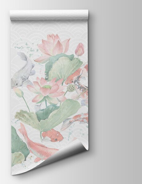 Carta da parati Pesci e fiori acquerellati, Carta da parati Natura, Carta da parati popolare, w01821 - Tapeko.it