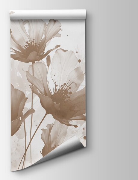 Carta da parati Gruppo di fiori con petali bianchi, Carta da parati acquerello sul muro, Carta da parati popolare, w08376v1 - Tapeko.it