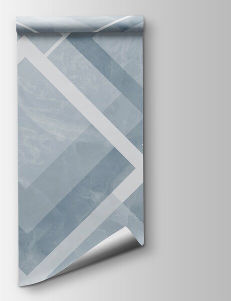 Carta da parati Sfondo blu e bianco con quadrati e linee bianche, Carta da parati 3d figure, Carta da parati popolare, w02062v3 - Tapeko.it