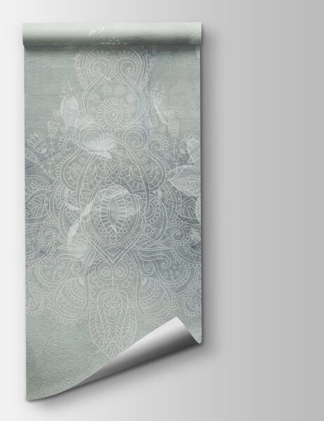 Carta da parati Fiori bianchi su sfondo grigio, Carta da parati acquerello sul muro, Carta da parati popolare, w08405 - Tapeko.it
