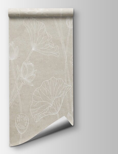 Carta da parati Disegno a linee bianche di fiori, Carta da parati Floreale, Carta da parati popolare, w02212v1 - Tapeko.it
