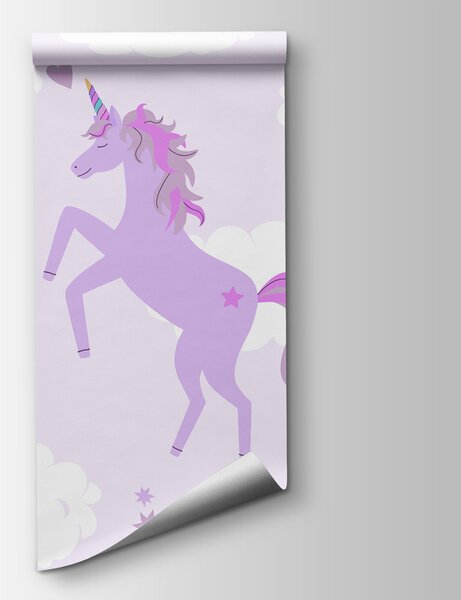 Carta da parati Unicorno viola con stelle e arcobaleni, Carta da parati gli unicorni, Carta da parati popolare, w02671v1 - Tapeko.it