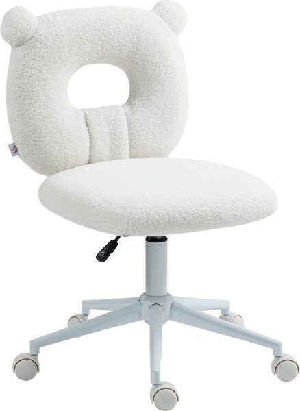 Sedia da ufficio HOMCOM, regolabile in altezza, sedia da scrivania in velluto teddy, sedia girevole, colore bianco