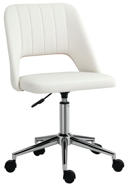 Sedia da ufficio Vinsetto, girevole, forma a conchiglia, rivestimento in poliestere simile al velluto, color crema