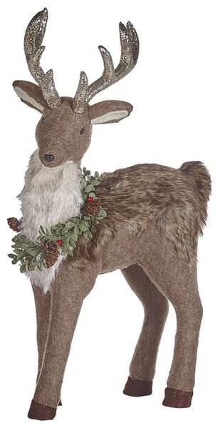 Figura decorativa renna ecopelle marrone bianco argento verde 70 cm Natale soggiorno Beliani