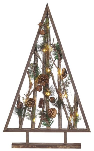 Figura decorativa legno albero di natale LED 62 cm con pigne legno scuro design rustico boho Beliani