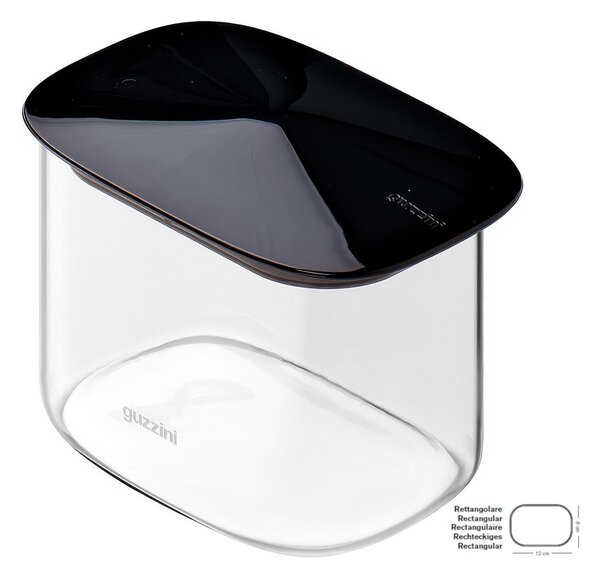 Barattolo in Vetro Borosilicato Rettangolare-S FRESH&STYLE Dimensioni 14x9x h 10 cm �600 ml con coperchio salva freschezza e guarnizione Tappo Nero