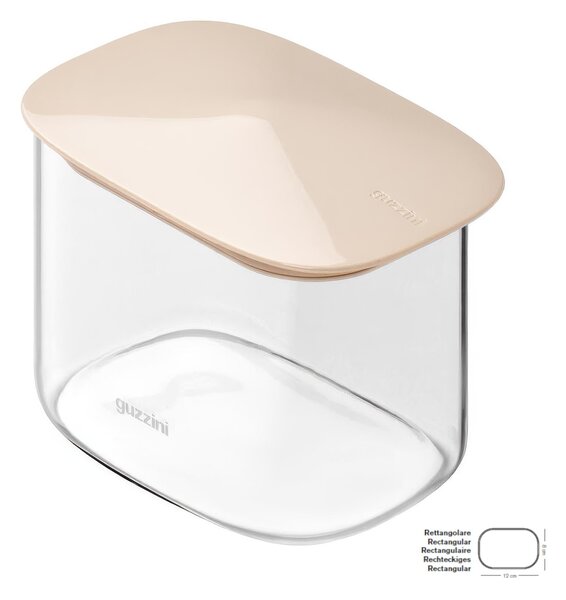 Barattolo in Vetro Borosilicato Rettangolare-S FRESH&STYLE Dimensioni 14x9x h 10 cm �600 ml con coperchio salva freschezza e guarnizione Tappo Argilla Chiaro