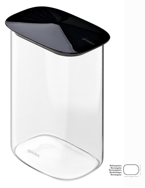 Barattolo in Vetro Borosilicato Rettangolare-L FRESH&STYLE Dimensioni 14x9x h 19,2cm �1300 ml con coperchio salva freschezza e guarnizione Tappo Nero