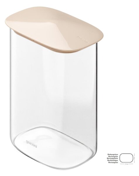 Barattolo in Vetro Borosilicato Rettangolare-L FRESH&STYLE Dimensioni 14x9x h 19,2cm �1300 ml con coperchio salva freschezza e guarnizione Tappo Argilla Chiaro