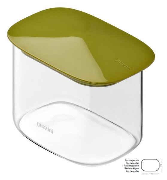 Barattolo in Vetro Borosilicato Rettangolare-S FRESH&STYLE Dimensioni 14x9x h 10 cm �600 ml con coperchio salva freschezza e guarnizione Tappo Verde avocado