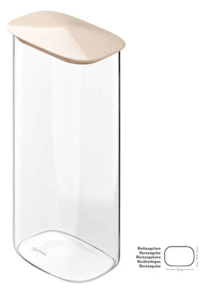 Barattolo in Vetro Borosilicato Rettangolare-XL FRESH&STYLE Dimensioni 14x9x h28,4 cm �2100 ml con coperchio salva freschezza e guarnizione Tappo Argilla Chiaro