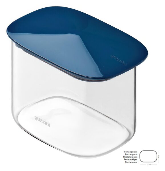 Barattolo in Vetro Borosilicato Rettangolare-S FRESH&STYLE Dimensioni 14x9x h 10 cm �600 ml con coperchio salva freschezza e guarnizione Tappo Blu aria