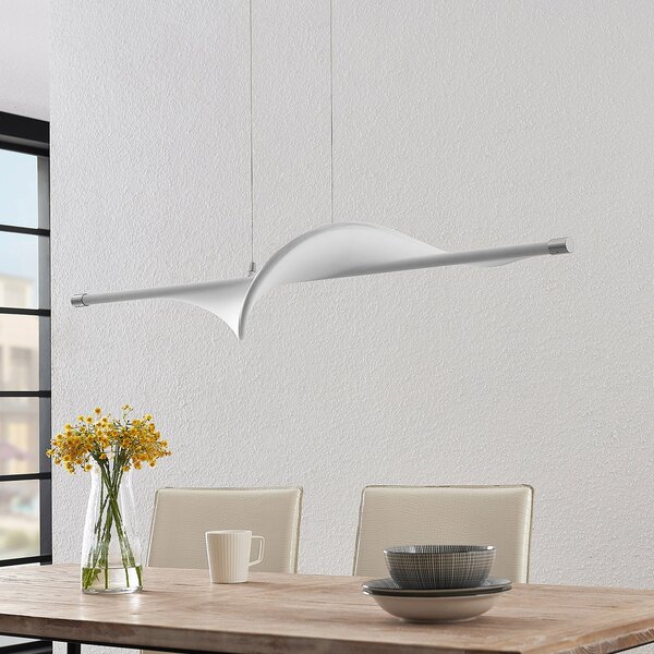 Lampada a sospensione Lucande, Edano, dimmerabile, Bianco, Soggiorno, Tessuto / Tessile, Moderno