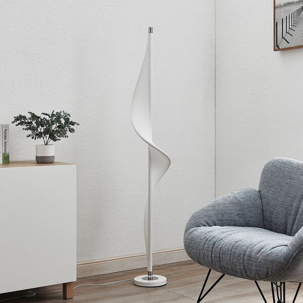Lampada da terra Lucande, Edano, dimmerabile, Bianco, Soggiorno, Tessuto / Tessile, Moderno