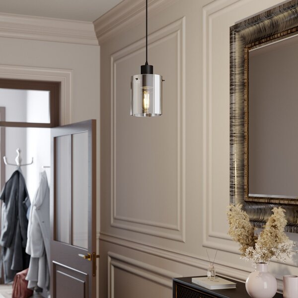 Lampada a sospensione Lindby, Kourtney, dimmerabile, Nero, Soggiorno, Vetro, Moderno