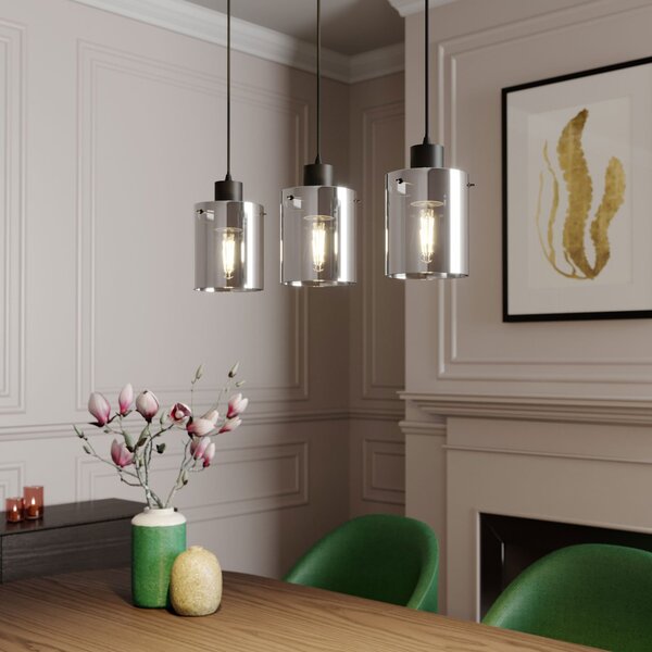Lampada a sospensione Lindby, Kourtney, dimmerabile, Nero, Soggiorno, Vetro, Moderno
