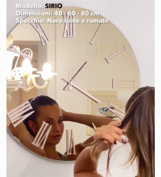 Orologio Da Muro 45 cm Struttura, � uno specchio DORATO SIRIO SMALL Diametro 45 cm lancette in metallo numeri colore ORO METALLIZZATO a rilievo , l'orologio specchio