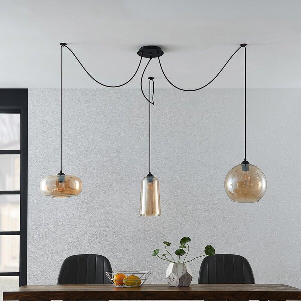 Lampada a sospensione Lucande, Zyli, dimmerabile, Soggiorno, Vetro, Vintage