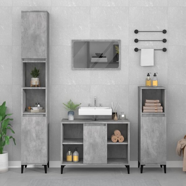 3 pz Set Mobili da Bagno，Armadietto da bagno，Mobiletto Bagno Rovere Fumo in  Legno Multistrato