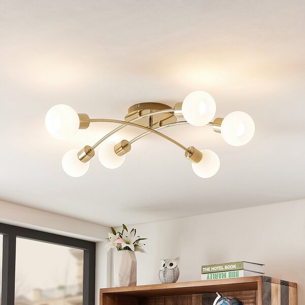 Plafoniera Lindby, Agmar, dimmerabile, Dorato / Ottone, Soggiorno, Metallo, Moderno