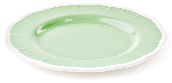 Piatto Dessert in Melamina bicolore set da 6 pezzi Linea FLORA Diametro �21x h1.6 cm realizzati con decoro BPA Free design Romantico floreale Verde Polvere