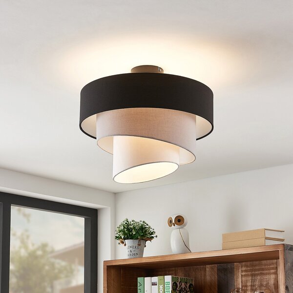 Plafoniera Lindby, Coria, dimmerabile, Beige, Soggiorno, Tessuto / Tessile, Moderno