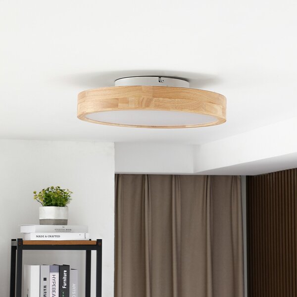 Plafoniera Lindby, Milada, dimmerabile, Legno, Soggiorno, Legno, Moderno