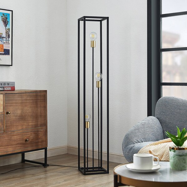 Lampada da terra Lindby, Tiliane, Nero, Soggiorno, Metallo, Moderno